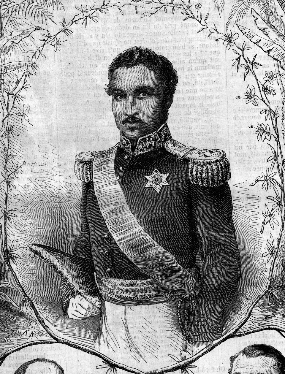 Retrato de Radama II (1829-1863), Rei de Madagascar. Gravura em "Le Monde Illustré" n°268 de 31 de Maio de 1862. de French School