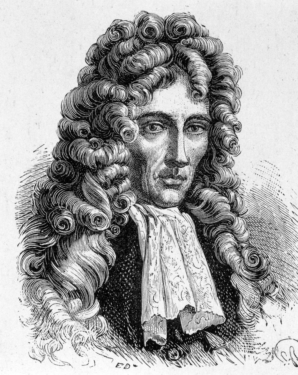 Retrato de Robert Boyle (1627 - 1691), físico e químico irlandês - em "Album of Science; Ilustres cientistas; Grandes descobertas" 1896. de French School