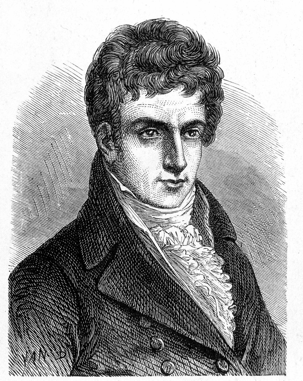 Retrato de Robert Fulton (1765 - 1815), mecânico americano que construiu o primeiro submarino propulsor - no "Álbum da Ciência; cientistas ilustres; Grandes descobertas" 1896. de French School
