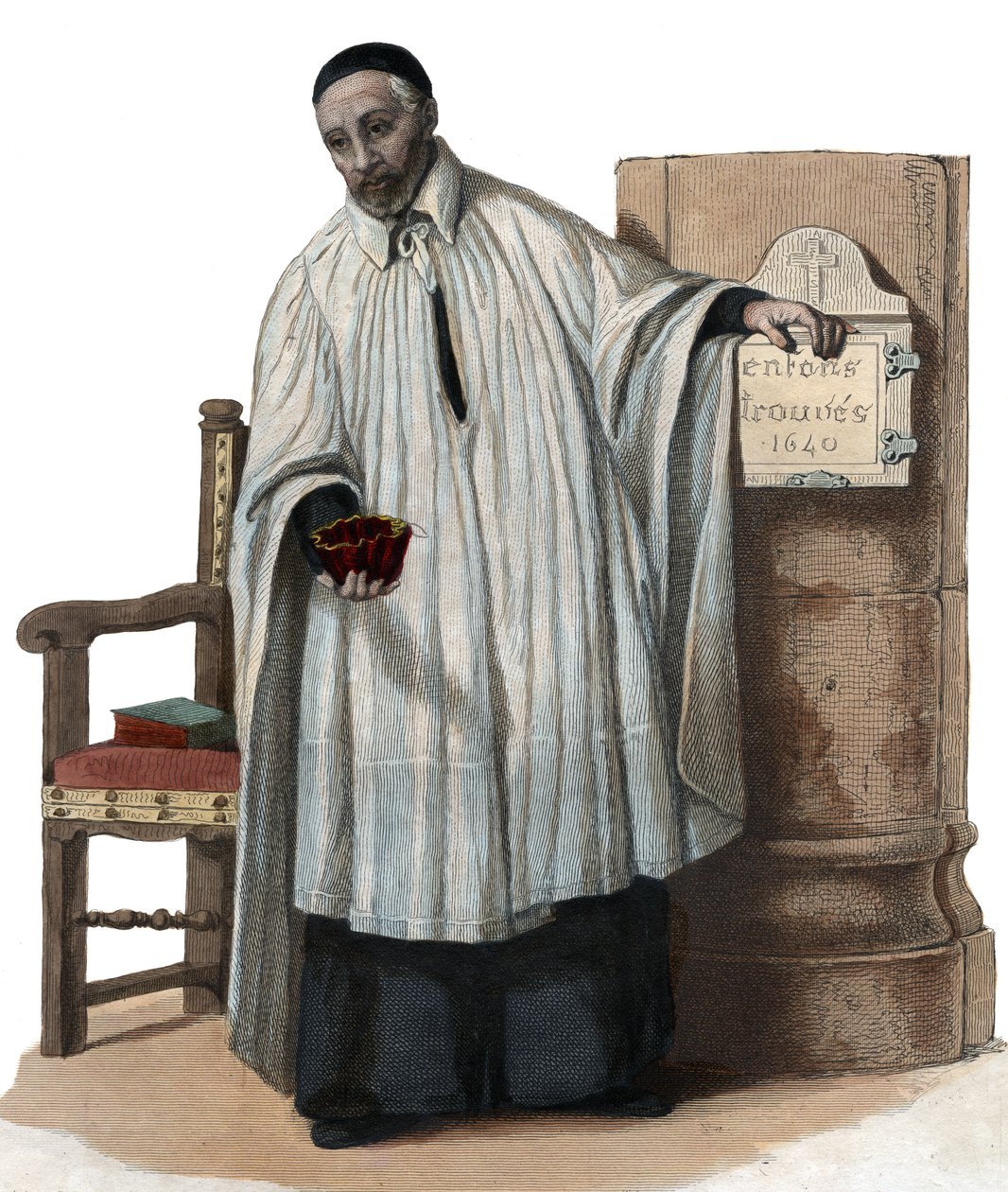 Retrato de São Vicente de Paulo (1581-1660), sacerdote da Igreja Católica. de French School