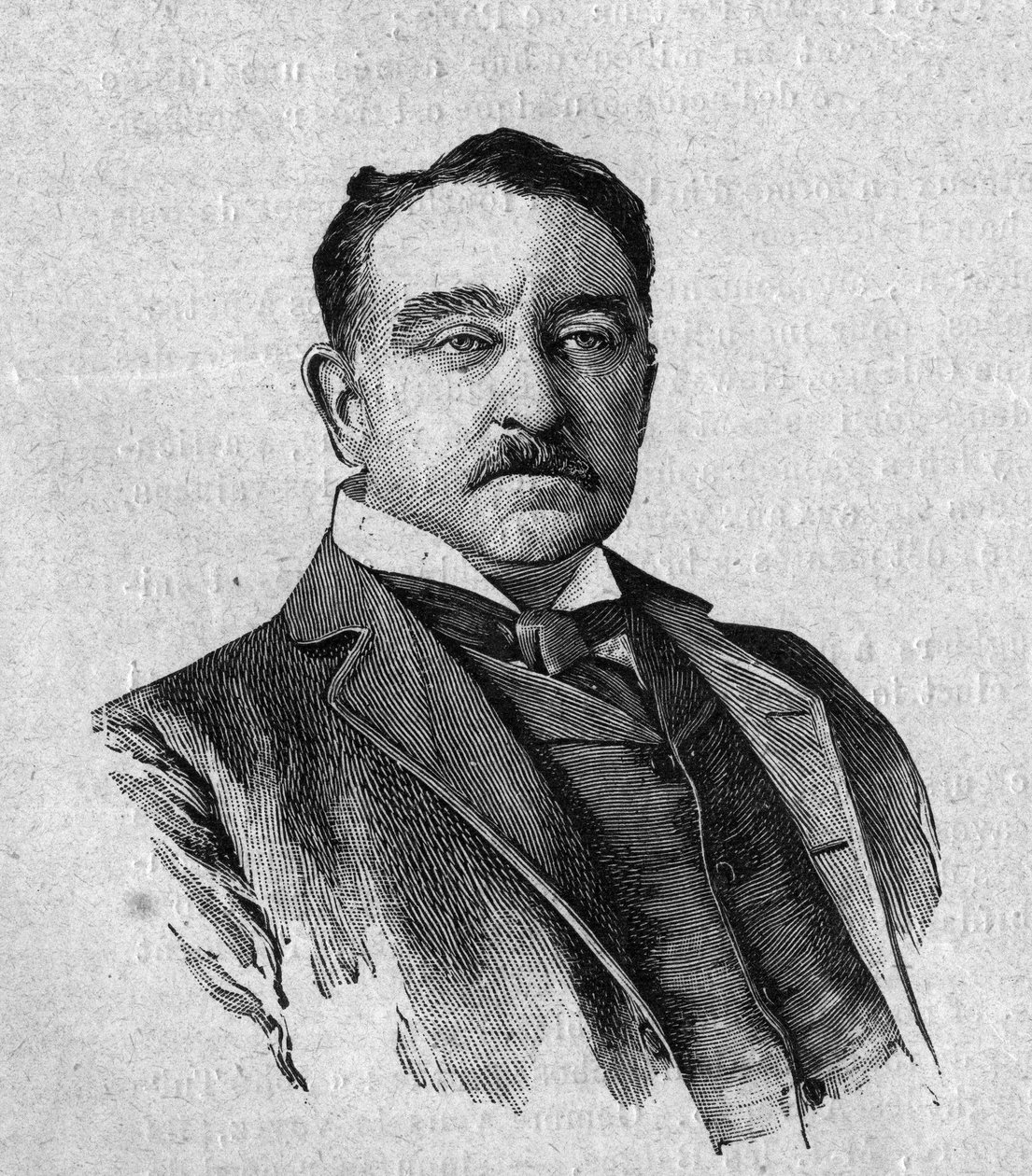 Retrato de Sir Cecil Rhodes (1853-1902), governador inglês da colônia da Cidade do Cabo na África do Sul (Transvaal). Gravura em "La gazette du dimanche" de 16 de janeiro de French School