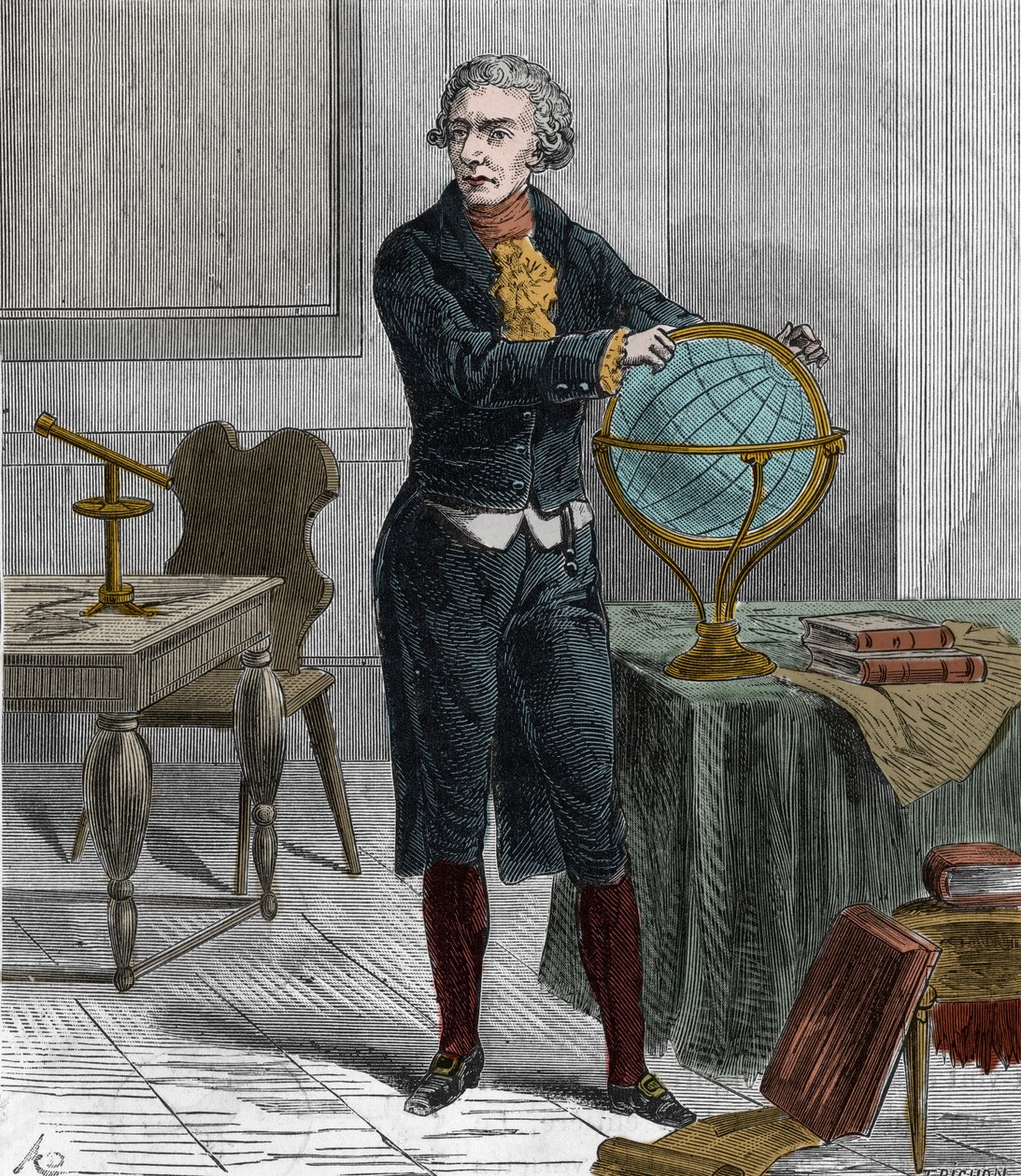 Retrato de Sir Friedrich Wilhelm Herschel (1738-1822), astrónomo e físico britânico alemão - Retrato de William Herschel astrónomo britânico nascido na Alemanha - Gravura em "Ciências ao alcance de todos - física e química popular" por Alexis Clerc - de French School