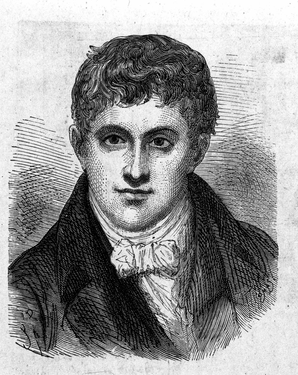 Retrato de Sir Humphry Davy (1778 - 1829), químico e físico britânico - em "Album of Science; illustrious scientists; Great Discoveries" 1896. de French School