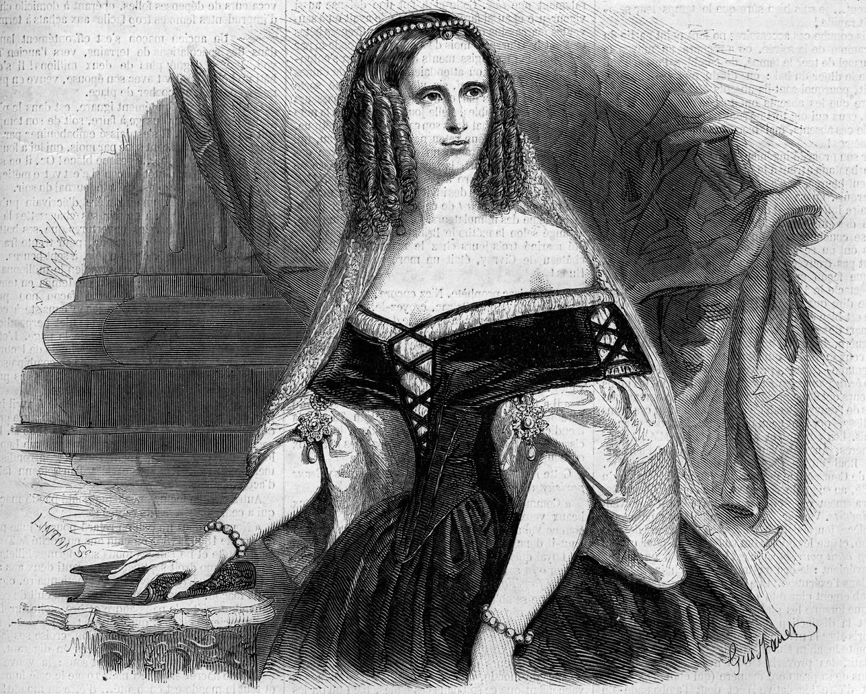Retrato de Sophie de Württemberg (1818-1879), rainha da Holanda. Gravura em "Le Monde Illustré" n°53 de 17 de Abril de 1858. de French School