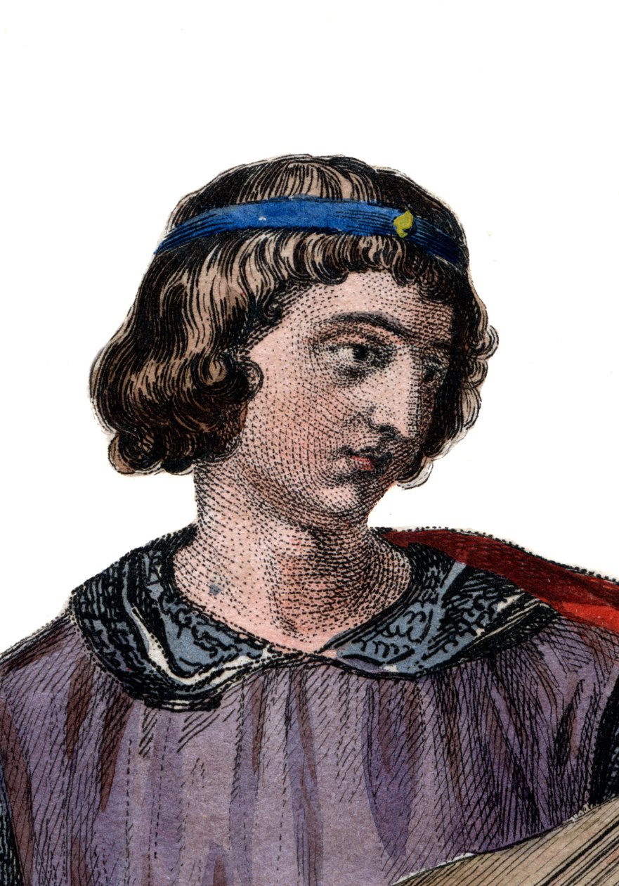 Retrato de Teobaldo I (1201-1253), Conde de Champagne (como Theobald IV) desde o nascimento e Rei de Navarra de 1234. de French School
