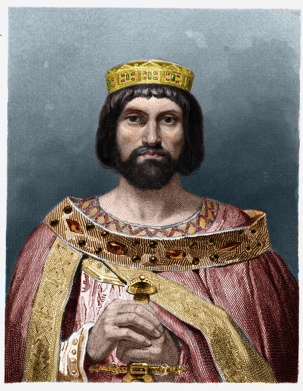 Retrato de Thierry I (? - 533), Rei da Austrália - em "Histoire des Francais" de Lavallee, gravura, sd. de French School