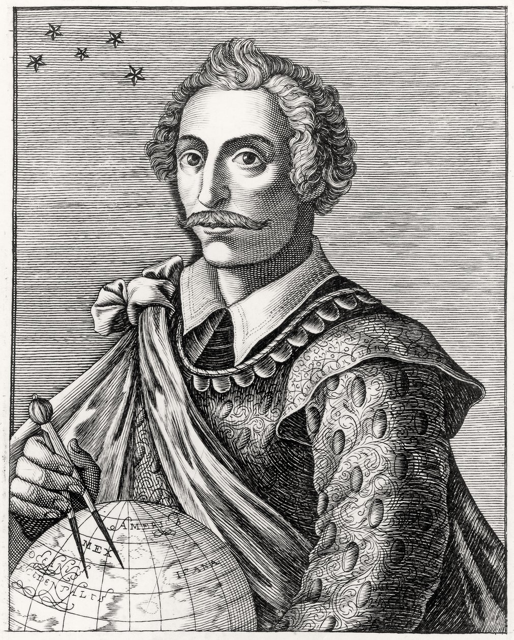 Retrato de Thomas Cavendish (1560-92) gravado por L Armessin de French School