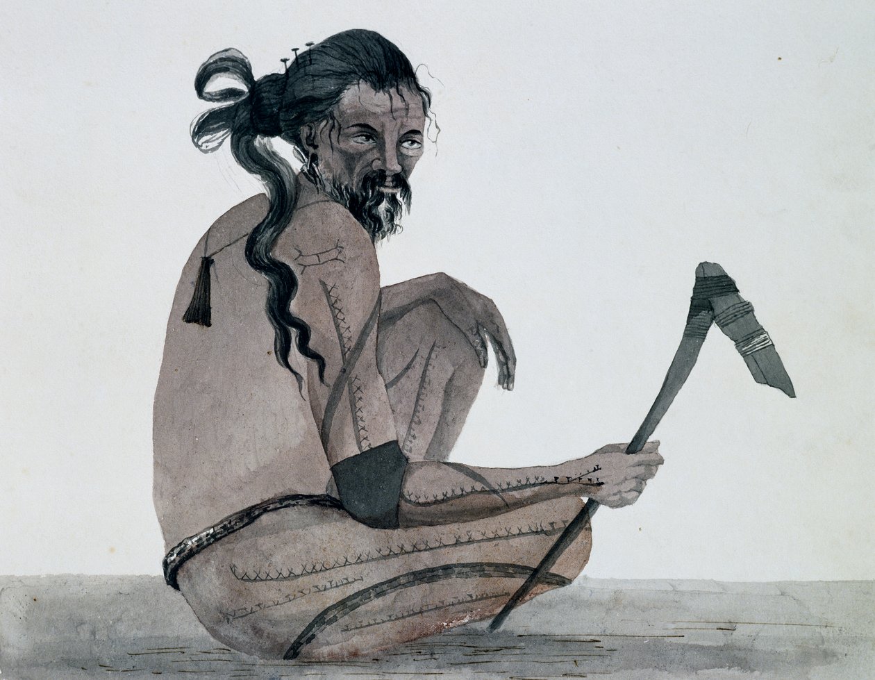 Retrato de nativo da ilha de Ualan, Caroline Archipelago, aguarela de Jules-Louis Lejeune, baseado em Voyage around world de French School
