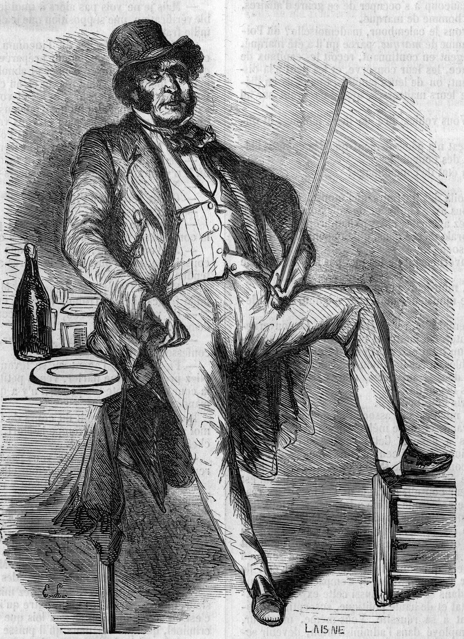 Retrato de Vautrin, personagem do romance "O Pai Goriot". Gravura de meados do século XIX. Ilustração de "O Pai Goriot" de Honore de Balzac (1799-1850). de French School