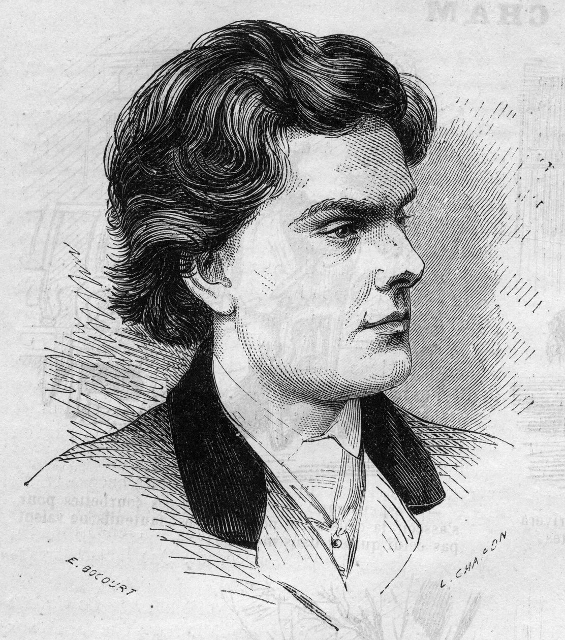 Retrato de Wilhelmy, violinista, 21 anos de idade em 1867. Gravura em "Le Monde Illustré" n°516 de 2 de março de 1867. de French School