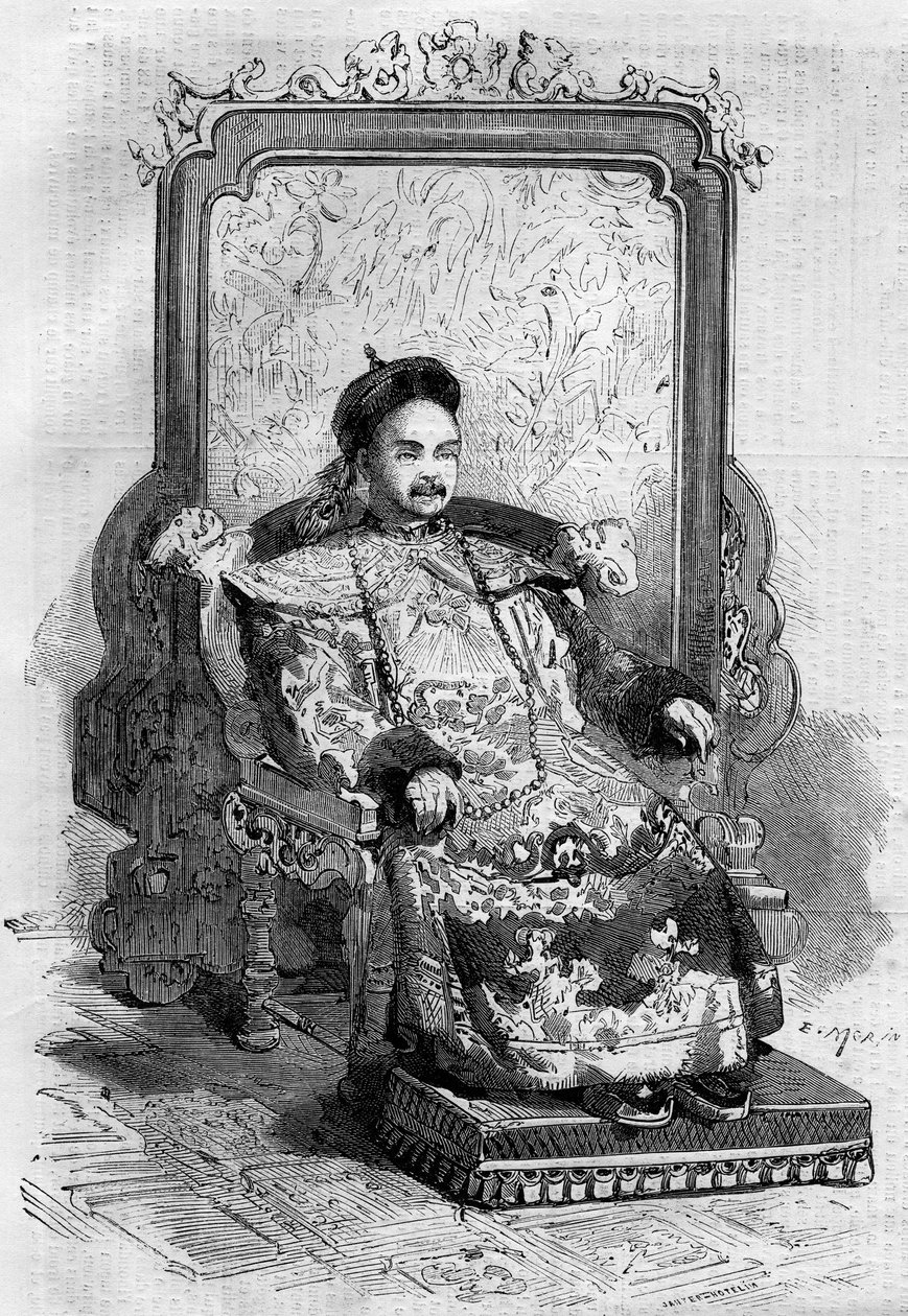 Retrato de Xianfeng (1831-1861), Imperador da China da Dinastia Qing. Gravura em "Le Monde Illustré" n°199 de 2 de fevereiro de French School