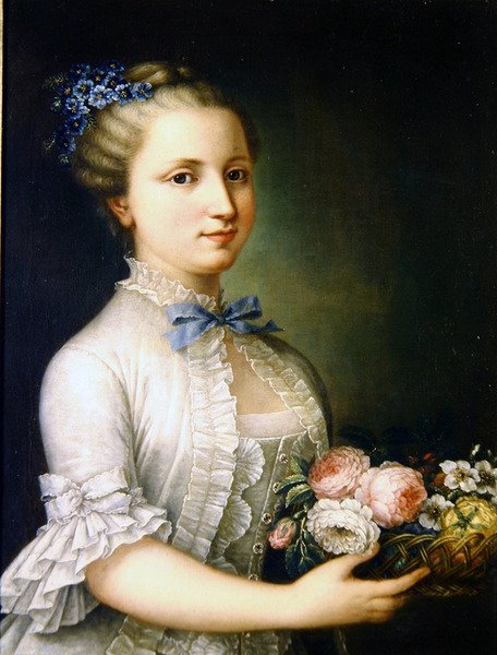 Retrato de uma Senhora com Flores (óleo sobre tela) de French School
