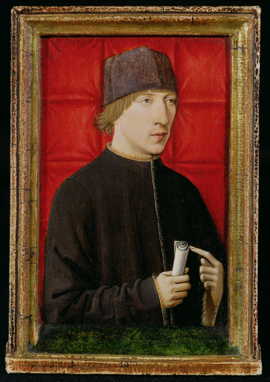 Retrato de um homem segurando um pergaminho, c.1480-1510 de French School
