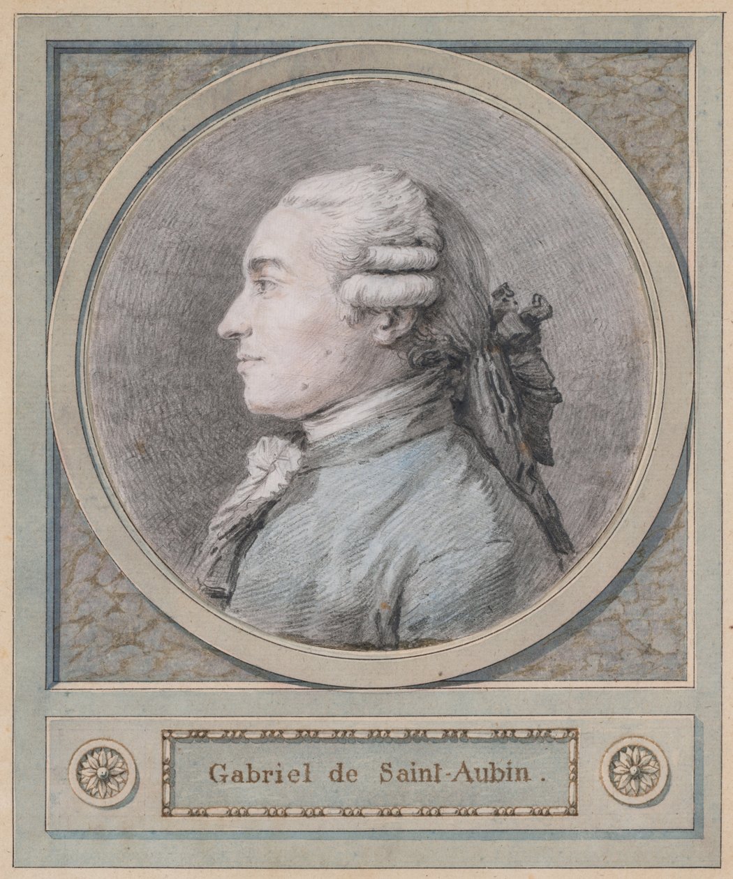 Retrato de um homem, que se diz ser do escultor Clodion (1738-1814), finais do século XVIII (gizes preto, vermelho e azul) de French School