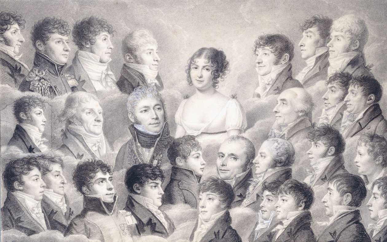Retrato de uma jovem cercada por seus admiradores, de French School