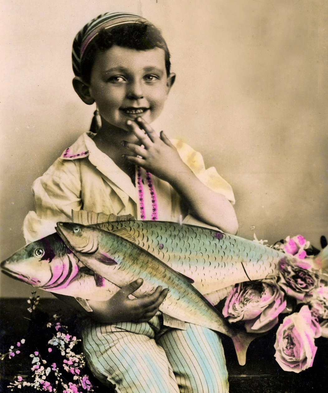 Retrato, de, um, menino, segurando, um, peixe, c.1898 de French School