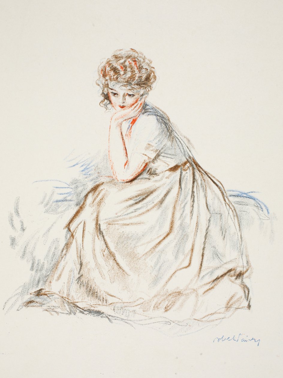 Retrato de uma menina (impressão estêncil) de French School