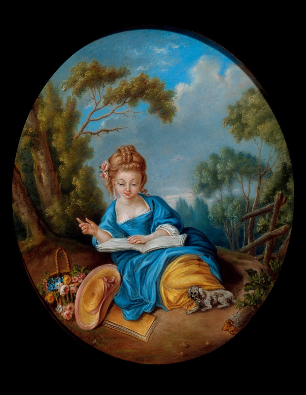 Retrato de uma rapariga a ler. Escola francesa do século XVIII. Coll. Parte. de French School
