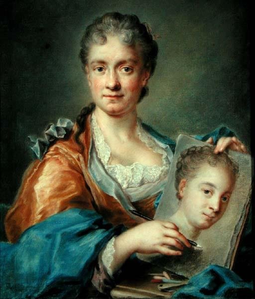 Retrato de uma senhora a desenhar um retrato, c.1750s (óleo sobre tela) de French School