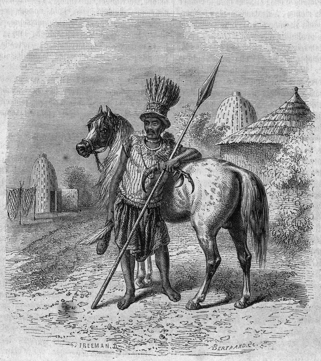 Retrato de um líder da tribo Mousgou na África Central, em meados do século XIX. Gravura de Freeman em "The Picturesque Magasin" (O Pitoresco Magasin) de French School