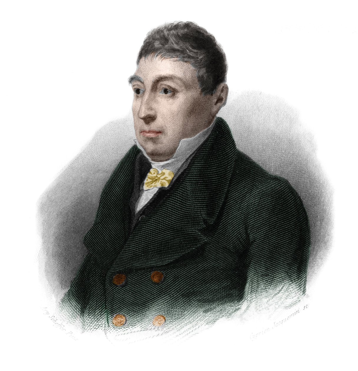 Retrato do general La Fayette (Marie Gilbert Mottier, Marquês de Lafayette) (1757-1834), aristocrata francês, oficial militar e político. in "LIBRE DES SPORERS" de Louis de Cormenin Timon. 1842. Coleção privada. de French School