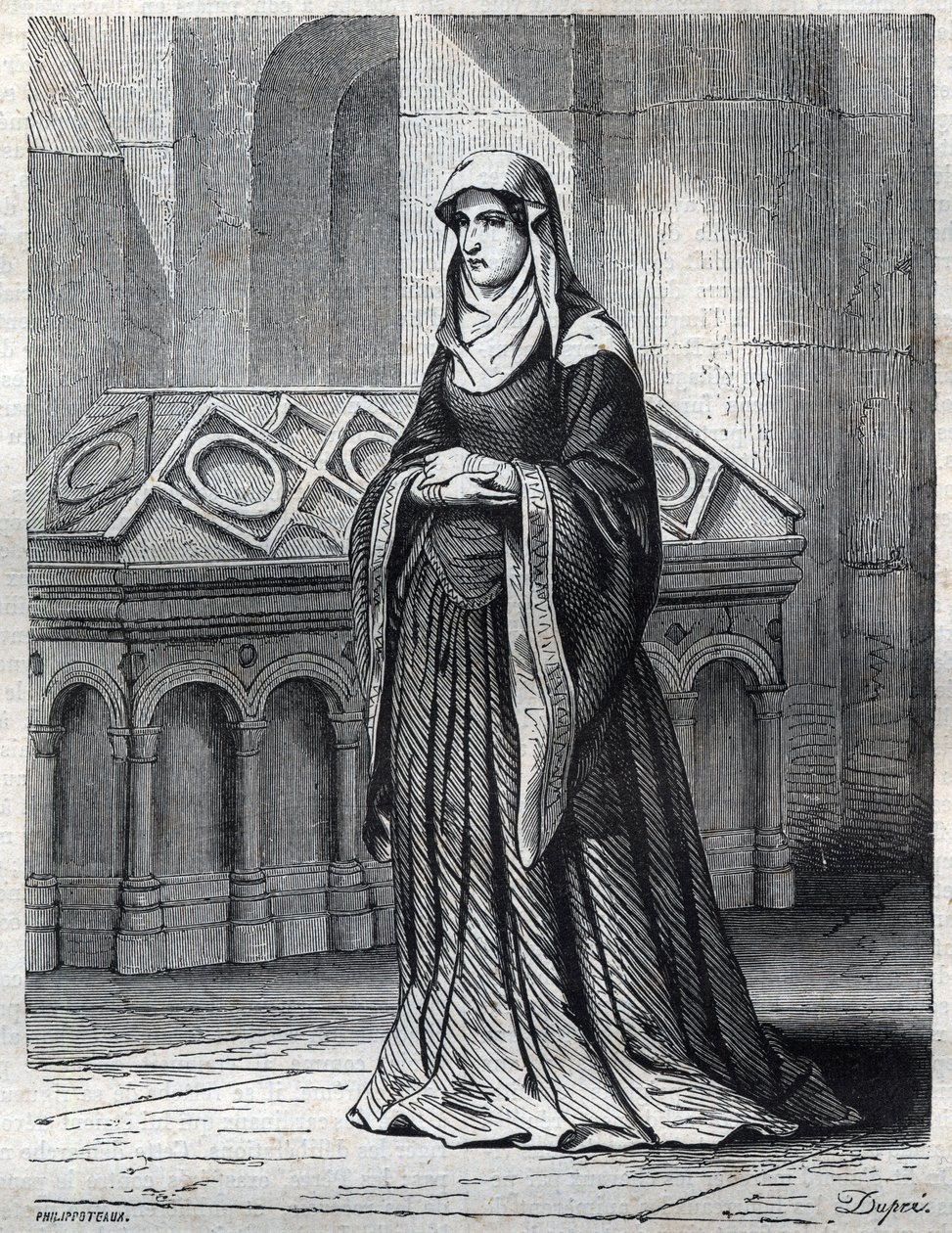 Retrato da freira beneditina que teria sido amante e irmã do Papa Gregoire XII e mãe de Eugene IV (Gabriele Condulmer 1383-1447). Gravura na "História dos Papas (...) Crimes da Rainha Rei e Imperadores através do Centúrnio de French School