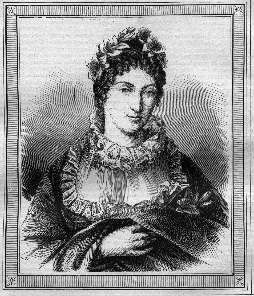 Retrato da Duquesa de Angouleme Marie Therese Charlotte da França conhecida como Madame Royale (1778-1851) Gravura no "Histoire des Papes-Rois-Queen and Empereurs a travessa les centuries" de Maurice Lachatre de French School