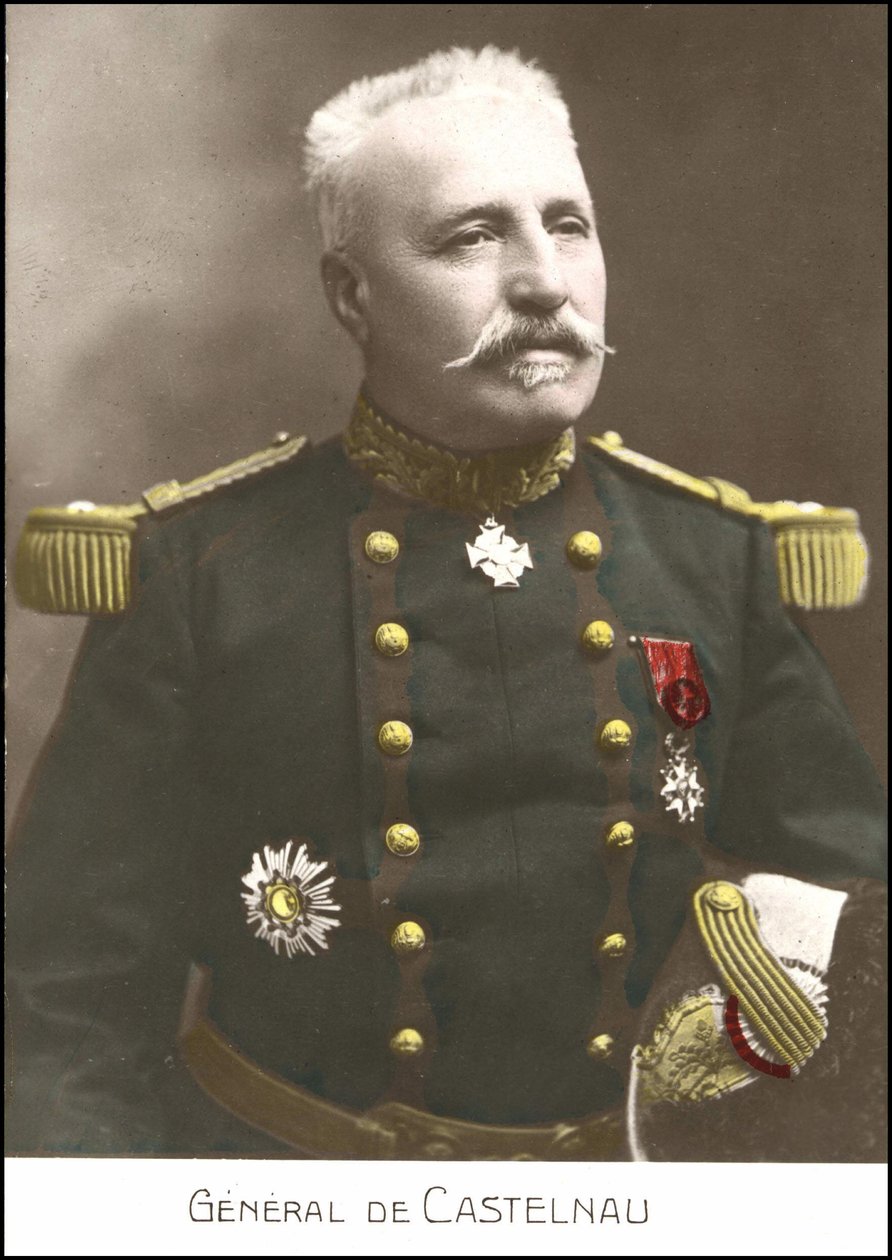 Retrato do general francês Noel Edouard de Curieres de Castelnau (1851-1944). Cartão postal do século XX. de French School