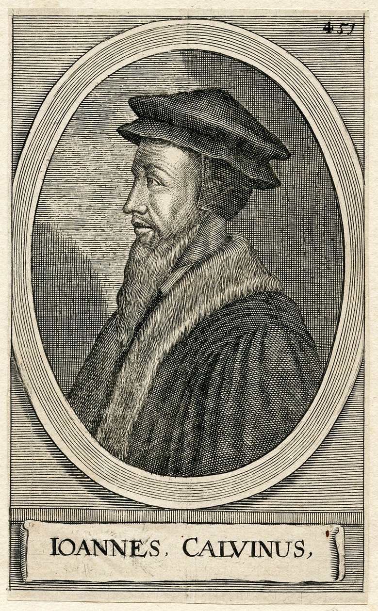 Retrato do teólogo francês John Calvin (gravura) de French School