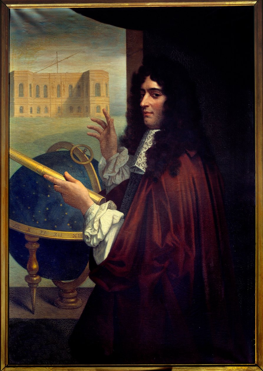 Retrato do astrônomo italiano Jean Dominique Cassini (1625-1712) em frente ao Observatório de Paris. Pintura anônima da escola francesa de French School