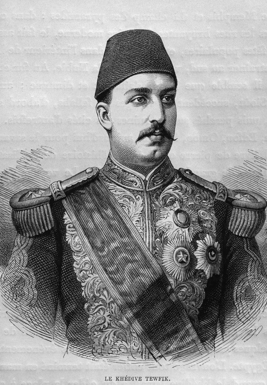 Retrato do Khedive Tawfig (1819-1892), de LEgypte de Georg Moritz Ebers (1837-98), 1881 (gravura de bw) de French School