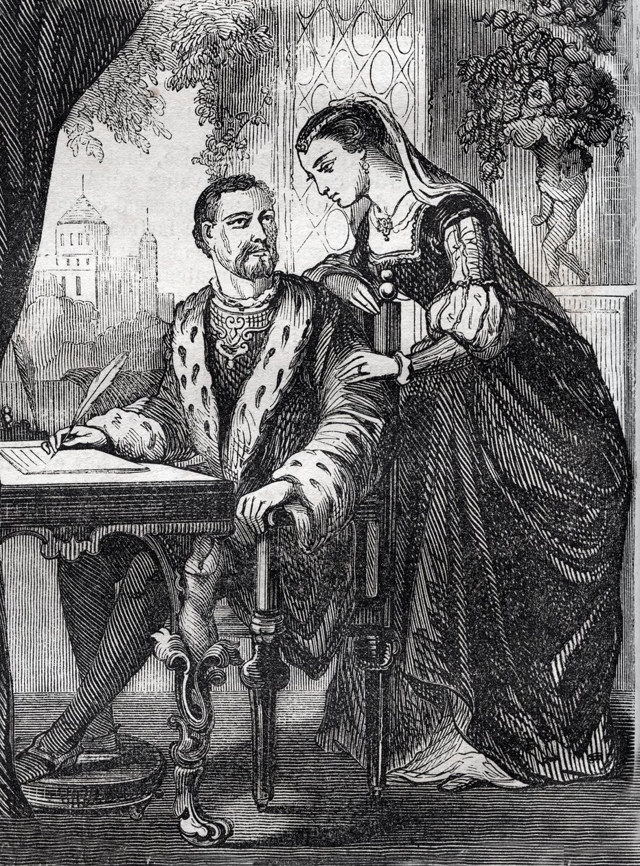 Retrato do Rei de França Henri II (1519-1559) e Diane de Poitiers (1499-1566)" (Retrato do Rei de França Henri II e Diane de Poitiers) - gravura - de French School