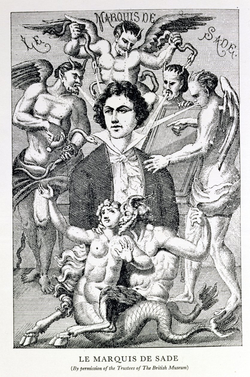 Retrato do Marquês de Sade Cercado por demônios (gravura) de French School