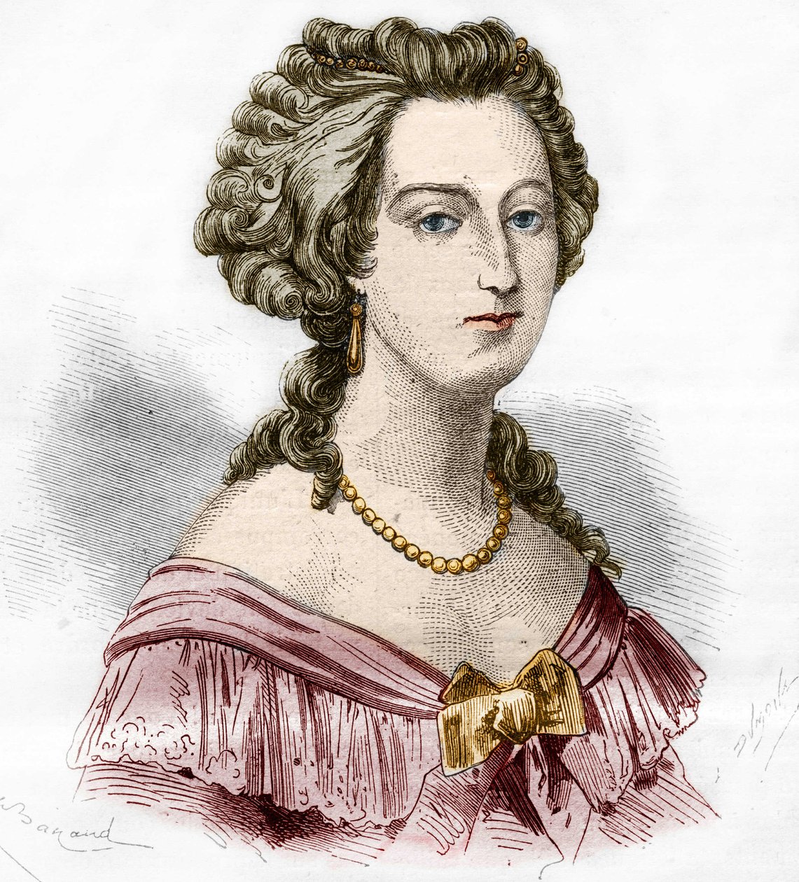 Retrato da Marquesa de Boufflers Marie Francoise Catherine de Beauvau Craon (1711-1787). Gravura em "A história da prostituição e do deboche entre todos os povos do mundo desde a antiguidade até os dias de hoje" pela Dra. Th. -F. Debray. 1879. de French School