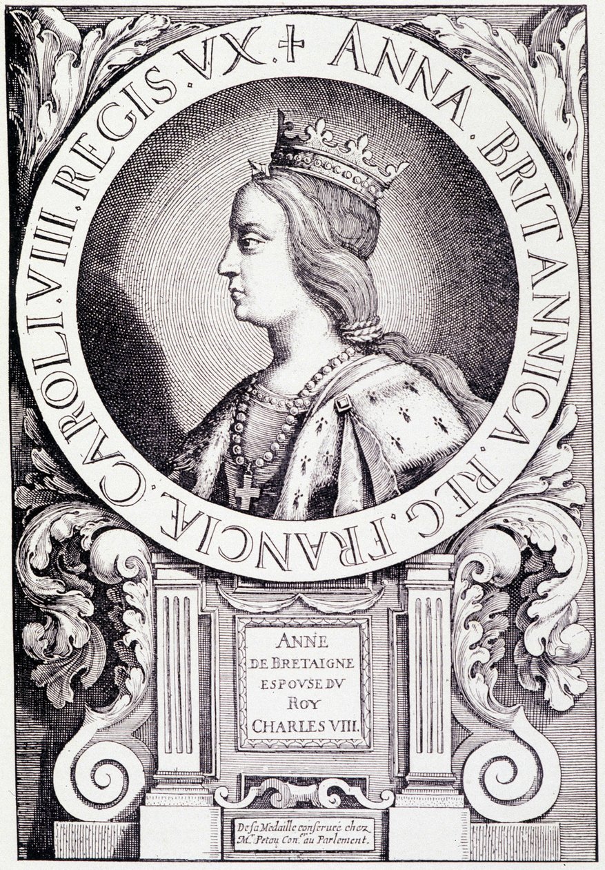 Retrato da Rainha da França Ana da Bretanha (1477-1514). Gravura de "Louis XII et Anne de Bretagne" de Paul Lacroix, ed. Georges Hurtrel de French School