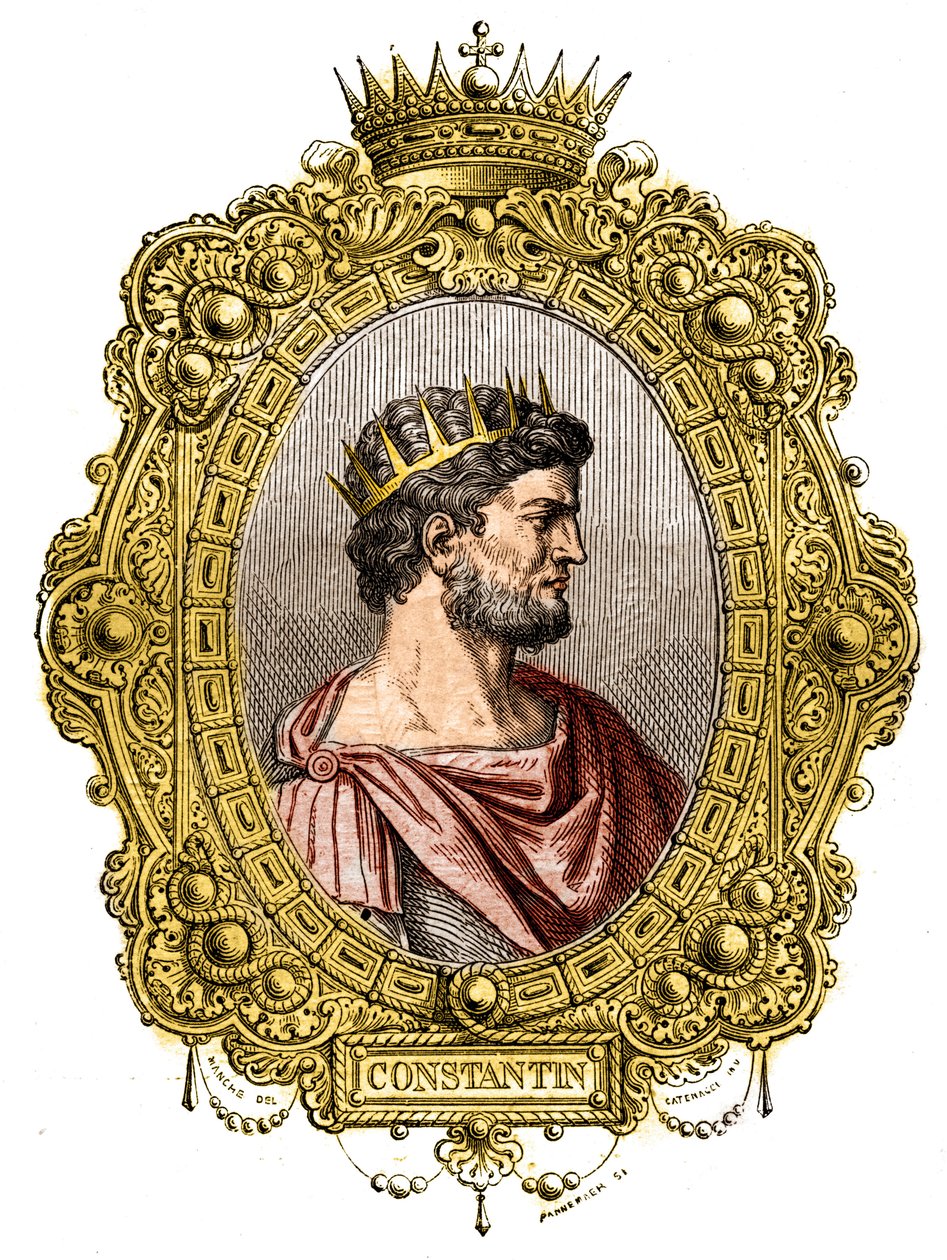 Retrato do Imperador Romano Constantino I O Grande (274-337). Gravura em "Histoire des papes-kings-queens-et-empereurs a travessa les centuries" de Maurice Lachatre de French School