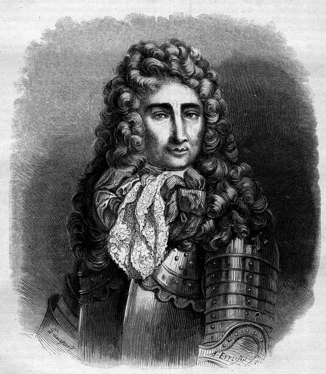 Retrato do marechal de Catinat (Nicolas de Catinat de La Fauconnerie) (1637-1712), militar francês. Gravura a partir de 1868, após a contratação. de French School