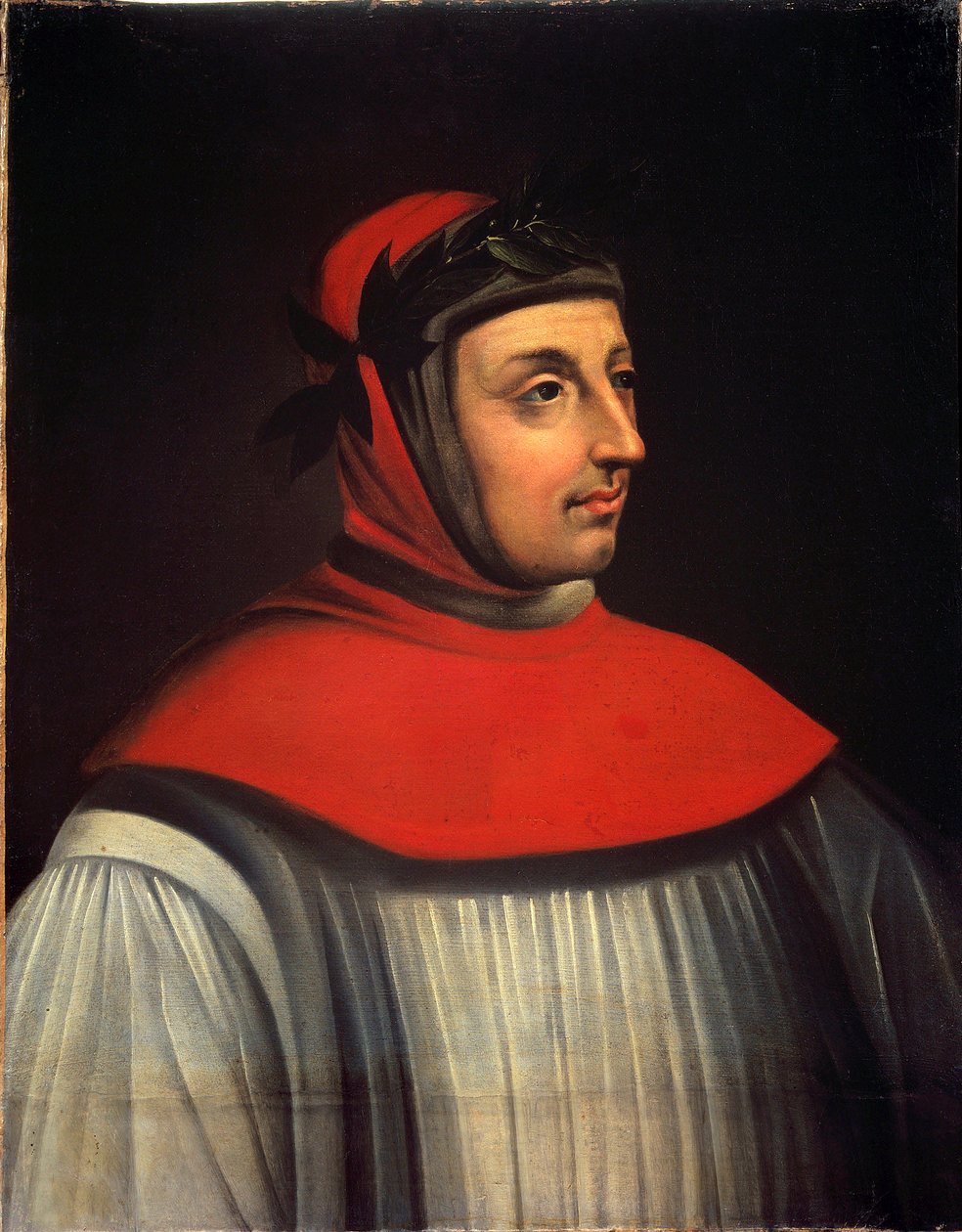 Retrato do poeta Francesco Petraca dit Petrarque (1304-1374) Pintura da Escola Francesa do século XVII. Dim. 0,73 x 0,57 m Versailles. Musee Du Chateau - Retrato do poeta Francesco Petrarca chamado Petrarque (1304-1374). Pintura do Frenc de French School