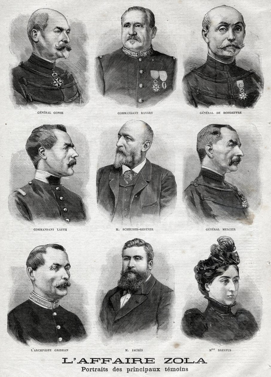 Retratos das principais testemunhas do caso Dreyfus Zola no " Le Petit Journal", 27 de Fevereiro de French School