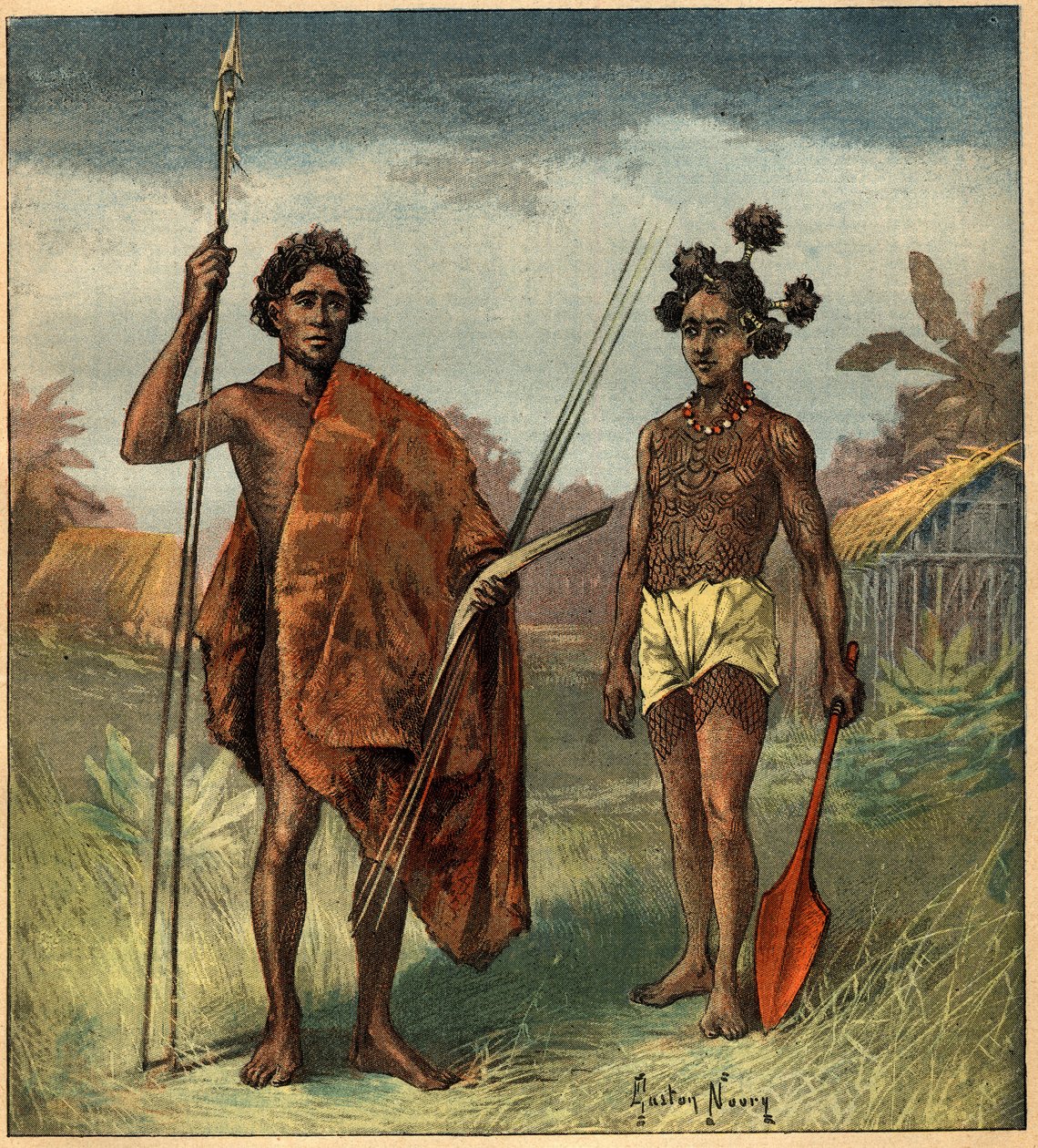 Retratos de dois povos indígenas da tribo Marringong, Nova Gales do Sul (Austrália). Gravura em "La Terre Illustree" n°97 de 8 de setembro de 1892. de French School