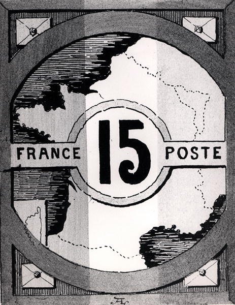 Carimbo postal representando um mapa da França, final do século XIX (foto a p/b) (foto a p/b) de French School