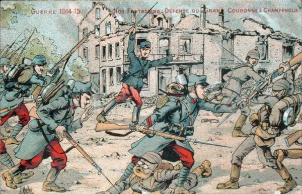 Cartão postal representando a Infantaria Francesa em Defesa de Champenoux de French School