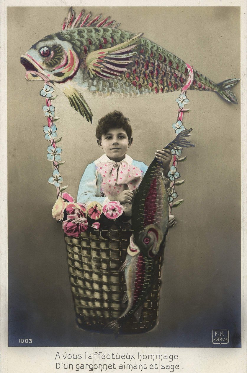 Cartão postal de 1 de Abril, início do século XX de French School