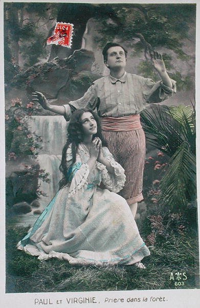 Cartão postal de Paul e Virginie: A oração na floresta (cor litho) (ver 197787) de French School