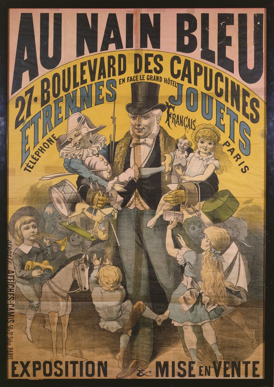 Cartaz publicitário Au Nain Bleu, c.1890 de French School