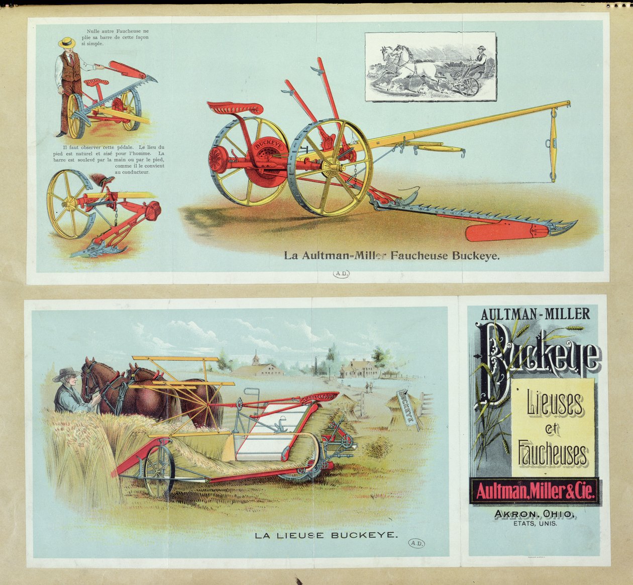 Cartaz publicitário Aultman-Miller Buckeye Ligantes e Reapers, final do século XIX de French School