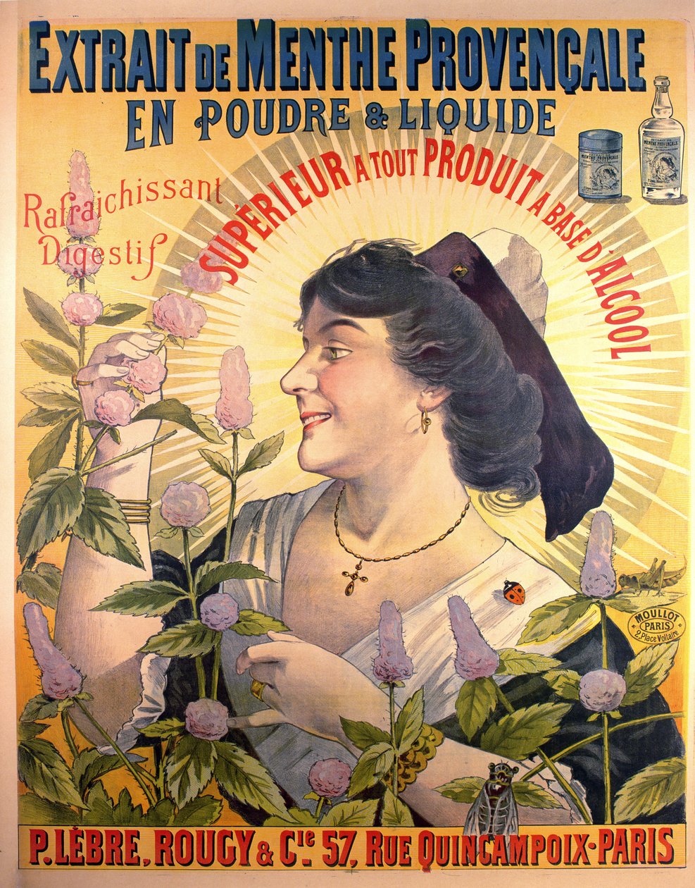 Cartaz publicitário Menthe Provencale Extract Francês digestivo de French School