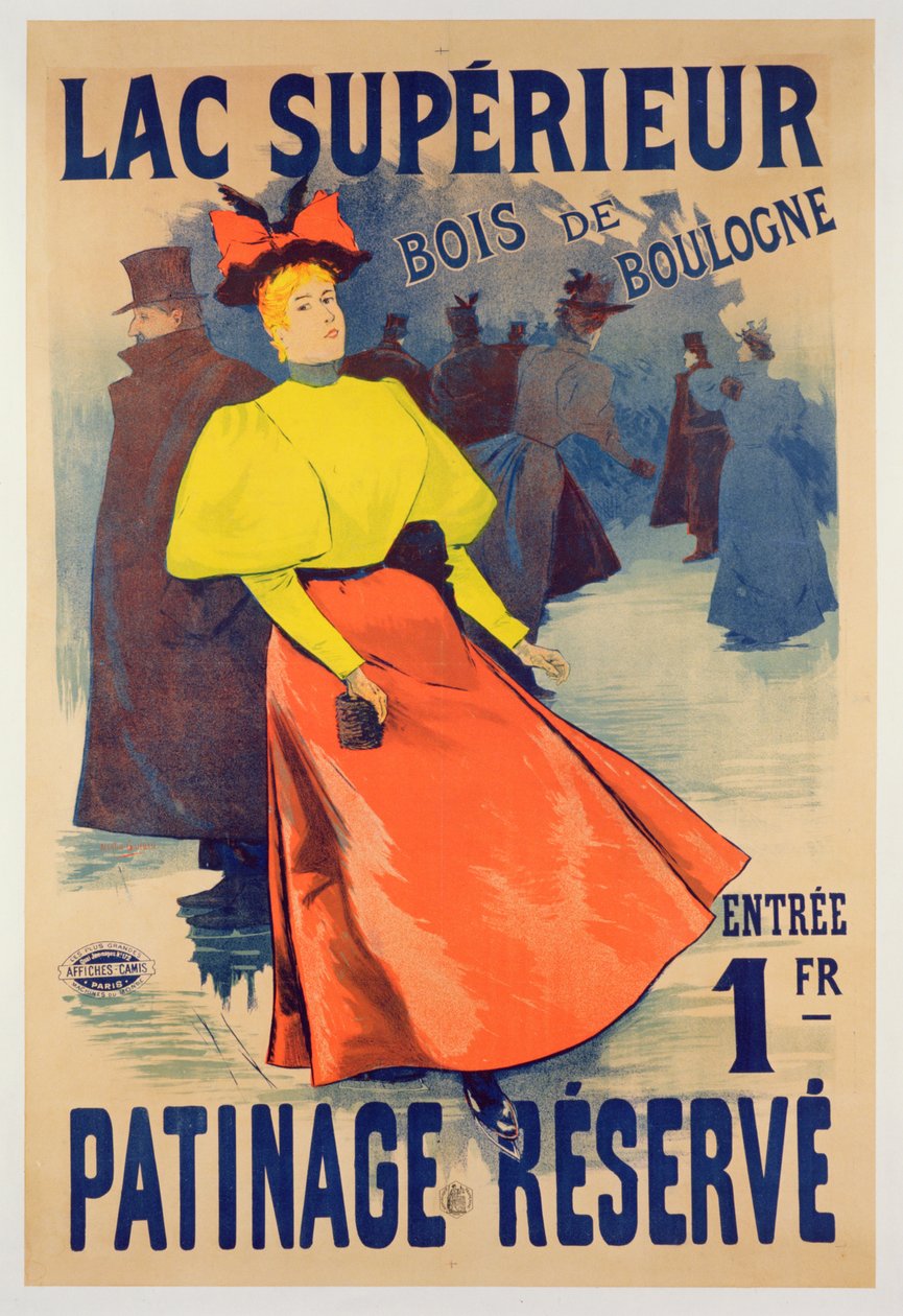 Cartaz publicitário uma pista de patinação no superieur Lac no Bois de Boulogne de French School