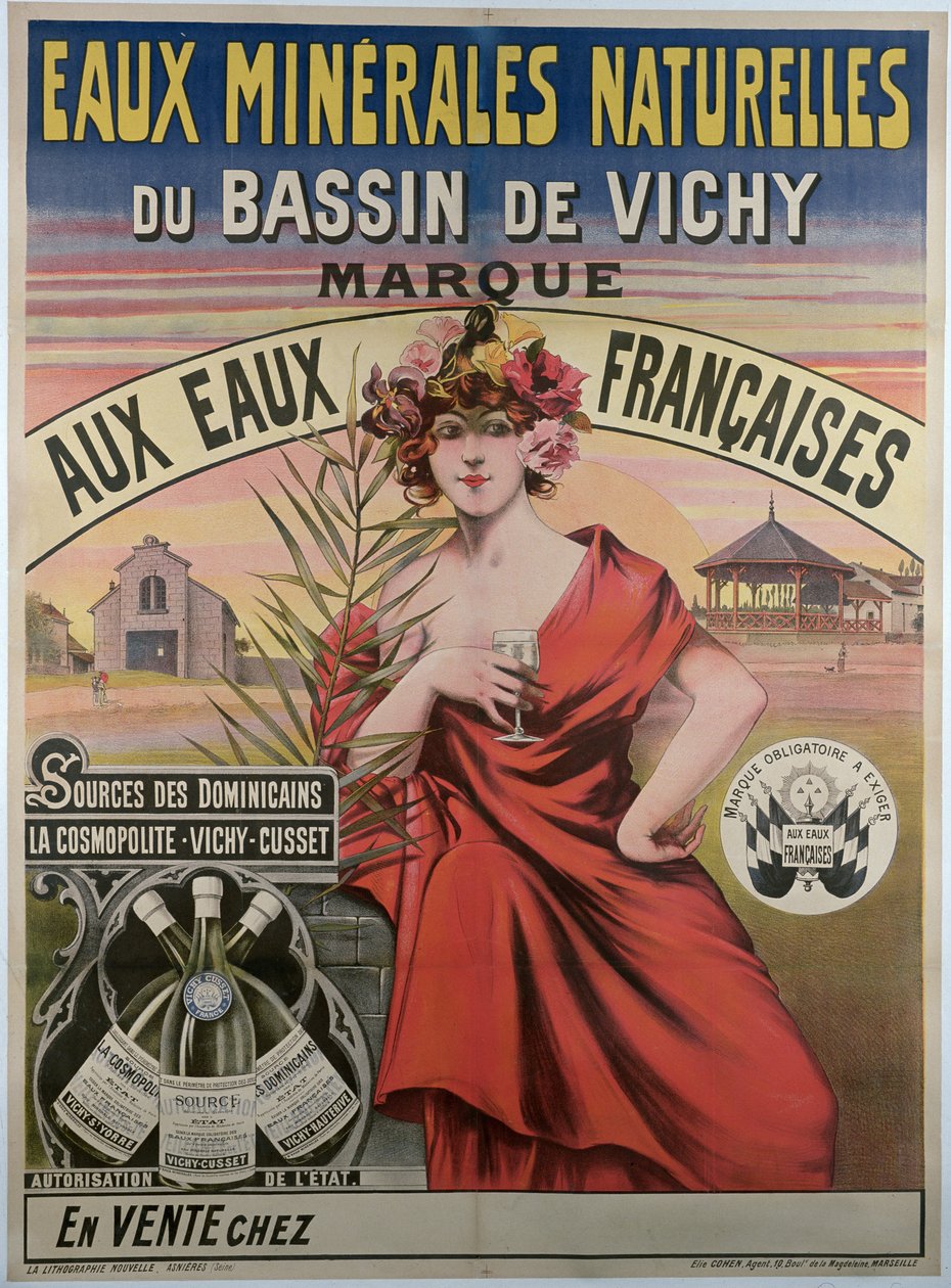 Cartaz publicitário das águas minerais naturais da bacia de Vichy, água mineral natural de French School