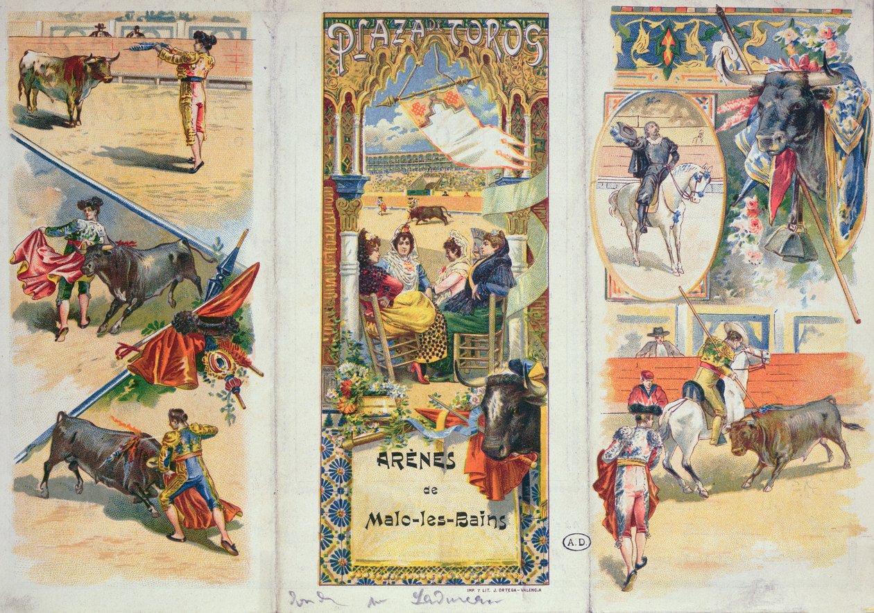 Cartaz publicitário da Praça de touros em Malo-les-Bains, final do século XIX de French School